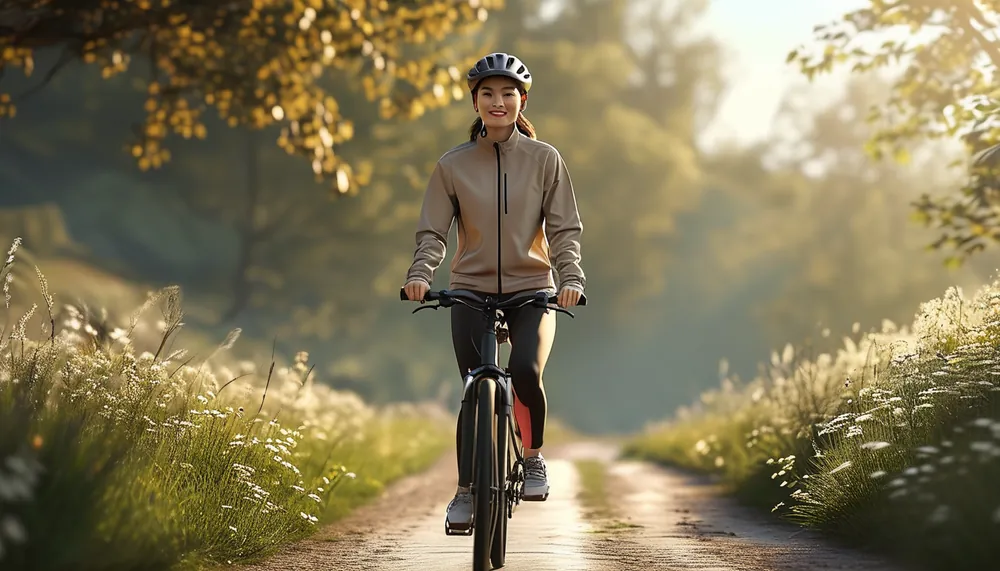 Woman riding a bicycle outdoors on a path